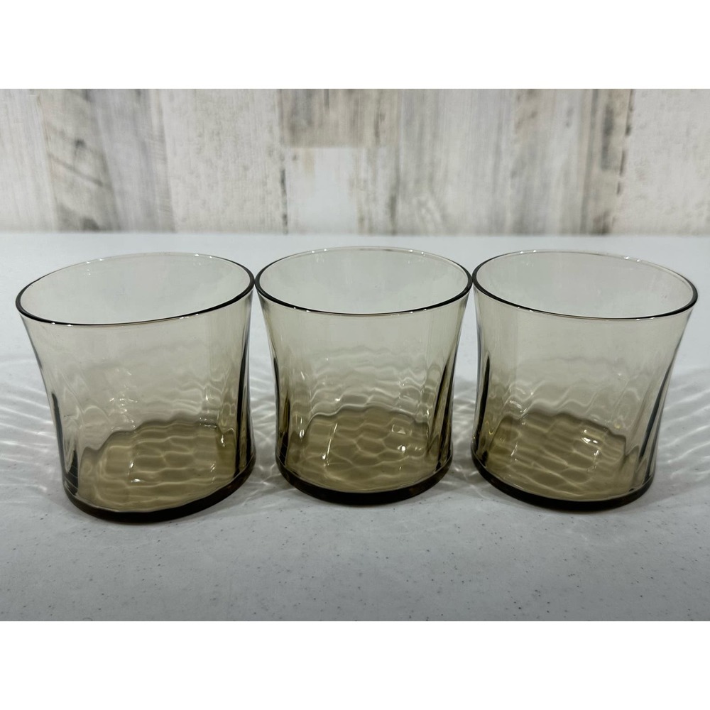 Vintage‎ Smoky Brown Unbranded Swirl Glasses Juice Whiskey Old Fashion Set of 3